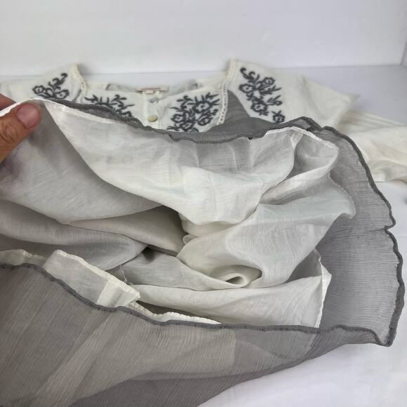 Sundance Large Silk Floral Embroidered Long Sleeve Lined Boho Peasant Blouse - Picture 8 of 11